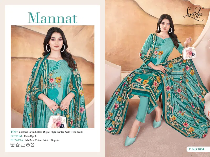 Mannat Cambric Lawn by Levisha Cotton Digital Printed Dress Material